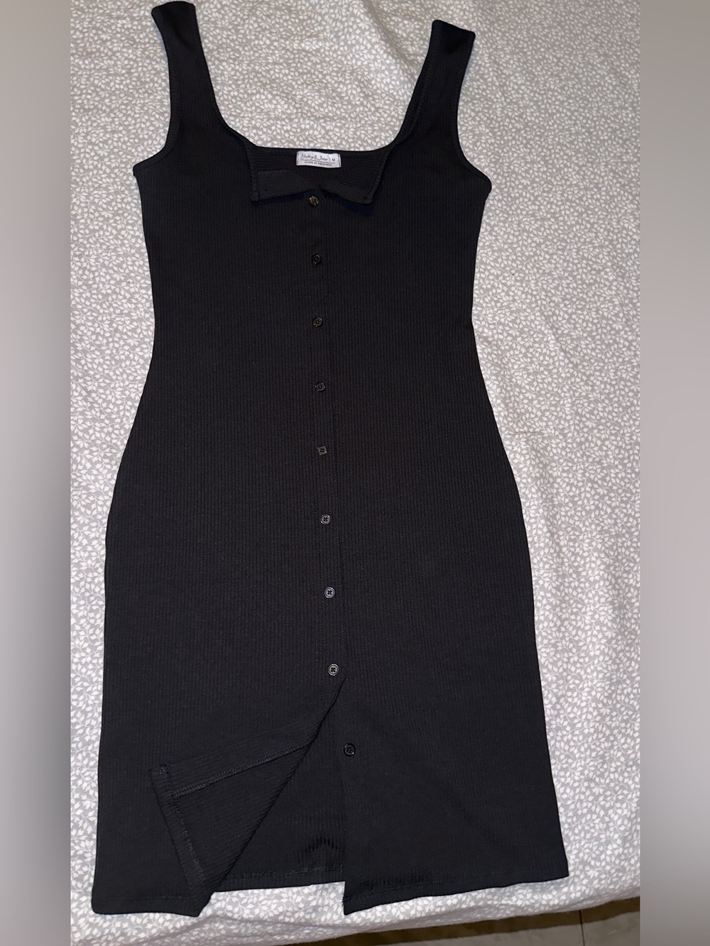 Black Ribbed Button-Front Tank Dress